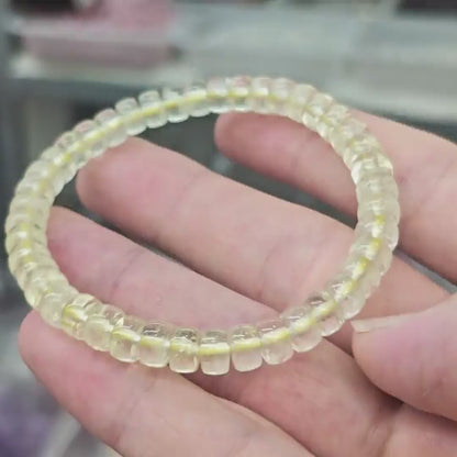Natural lemon citrine tablet beads in bright lemon yellow, 6×3mm size, with subtle internal inclusions—stretch elastic design