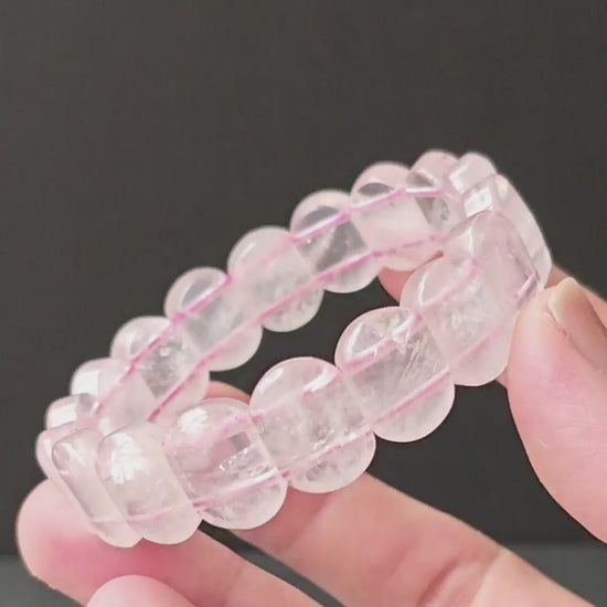 Natural rose quartz hand-stacked bracelet with elastic cord, minimalist Korean-style jewelry for everyday elegance and self-love