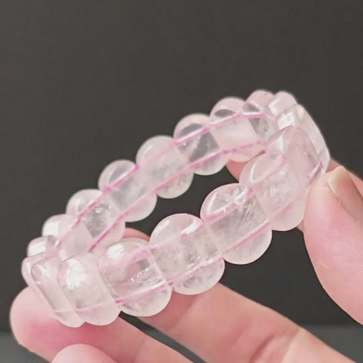 Natural rose quartz hand-stacked bracelet with elastic cord, minimalist Korean-style jewelry for everyday elegance and self-love