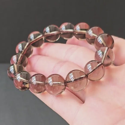 Natural Smoky Quartz Round Beads Handchain for Men - 14mm High Clarity Stretch Elastic Bracelet