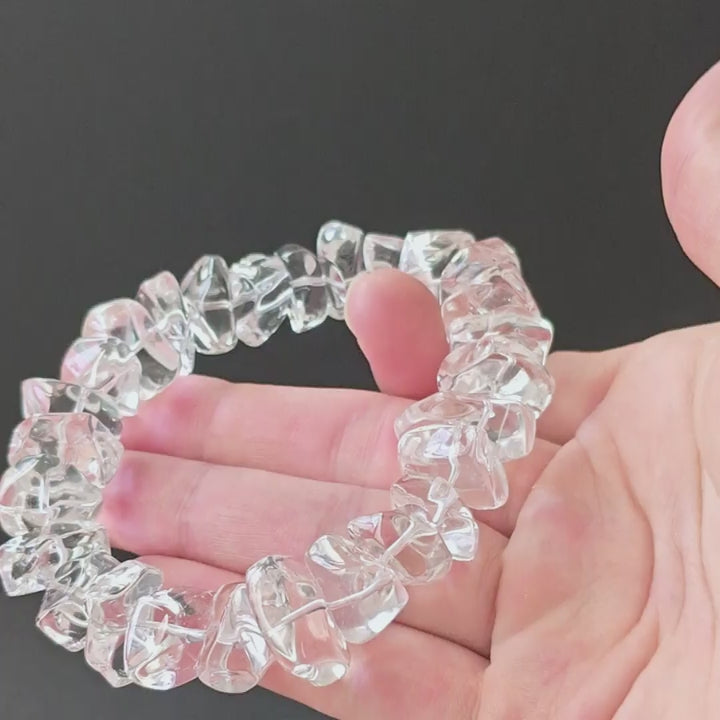 Genuine natural clear crystal irregular bead bracelet (16–20mm), men’s bold statement jewelry, self-styling for confident energy