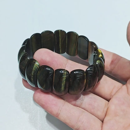Natural Multicolor Tiger’s Eye Bracelet – Faceted Rectangular Beads, Root & Solar Plexus Grounding, Willpower & Clarity (Copy)