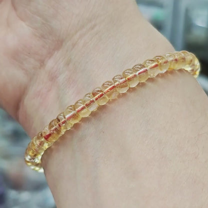 Brazilian citrine tablet beads in lemon-honey yellow, 6×3mm size, with subtle internal inclusions—stretch elastic design