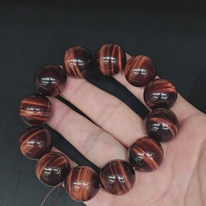 Red Tiger’s Eye Round Bead Bracelet – 6mm to 20mm Size Range, Smooth Spheres, Classic Polish