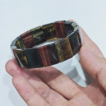 Multicolor Tiger Eye Rectangular Bead Elastic Bangle