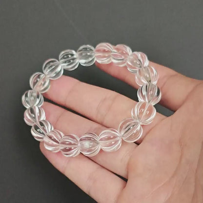 Clear Quartz Pumpkin Bead Bracelet for Women – Transparent Crystal Energy Jewelry for Crown Chakra Clarity & April Birthstone Gift