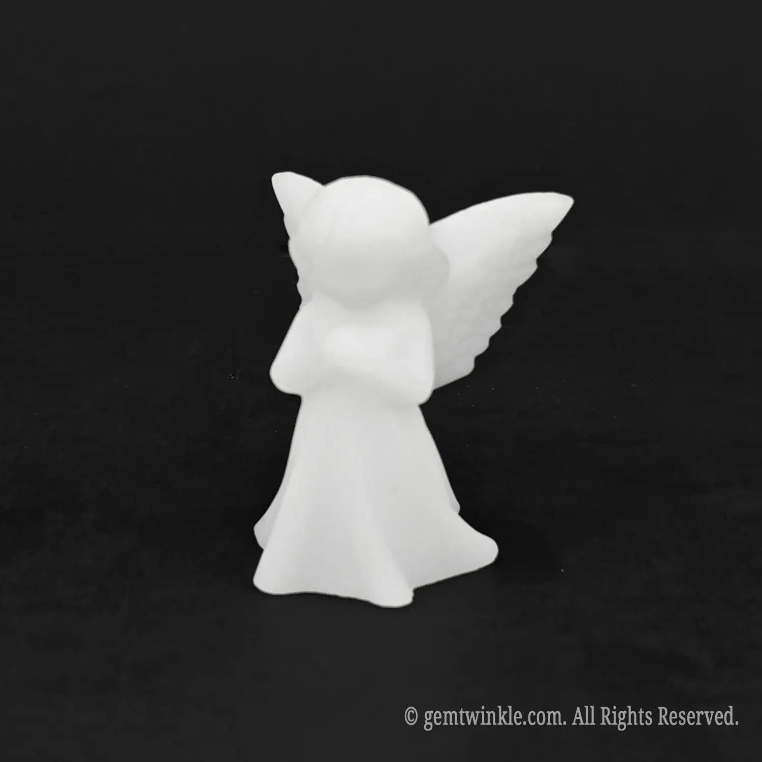 Full front view of a pure white marble pocket angel statue used as a sympathy keepsake or healing comfort stone