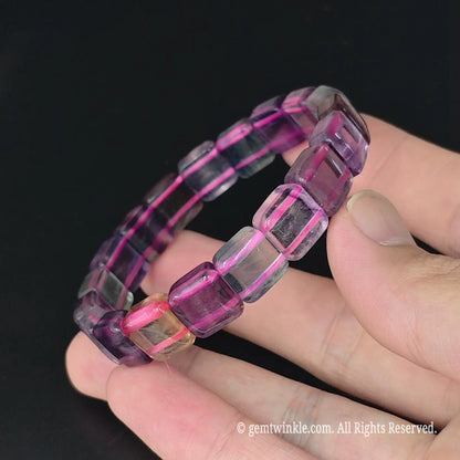 natural purple fluorite 11mm square cube bead stretch bracelet 17cm fit