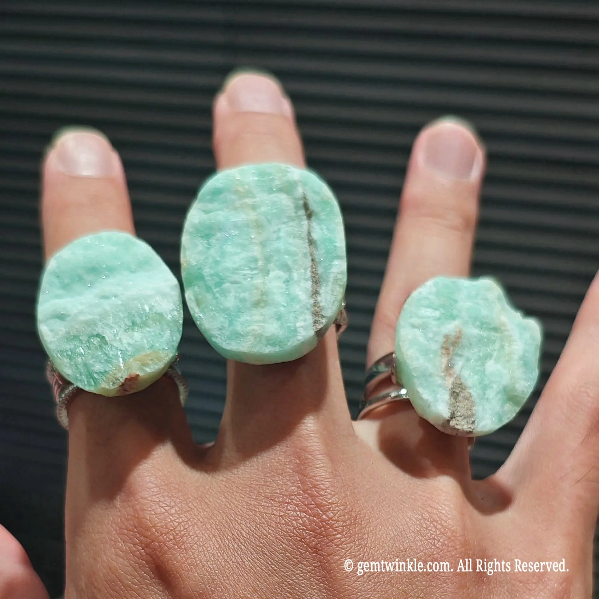 raw blue green hemimorphite gemstone slab rings displaying unique organic edge contours