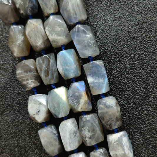 raw style grey moonstone faceted barrel beads chunky gemstone strand overview