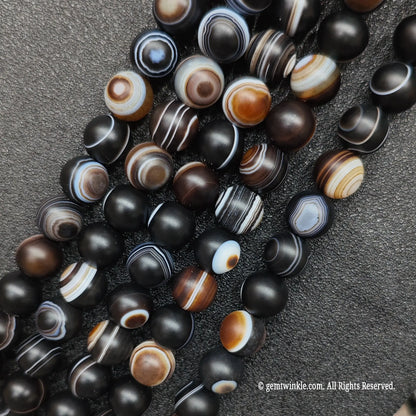 real crystal beads for jewelry making highlighting matte third eye agate loose strands with stark circular concentric bands