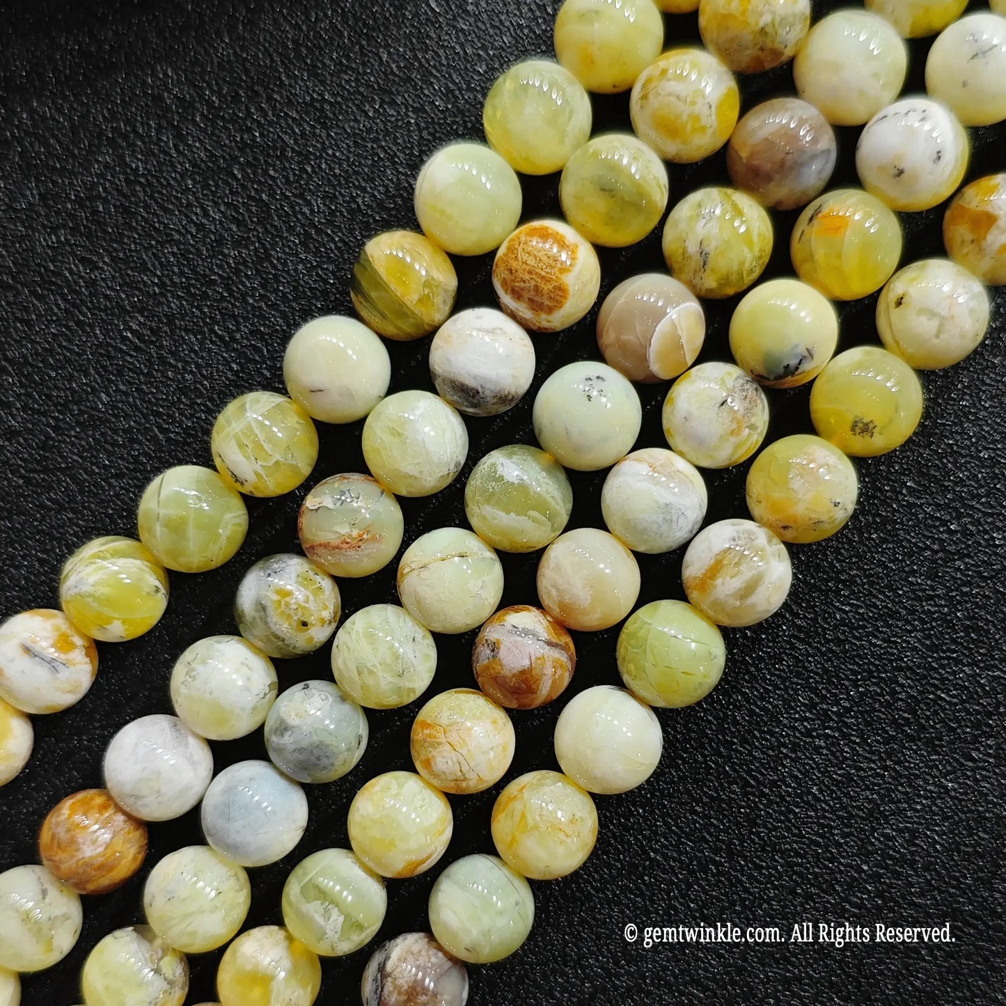 real crystal beads for jewelry making showcasing untreated honey yellow opal loose strands with natural brown markings