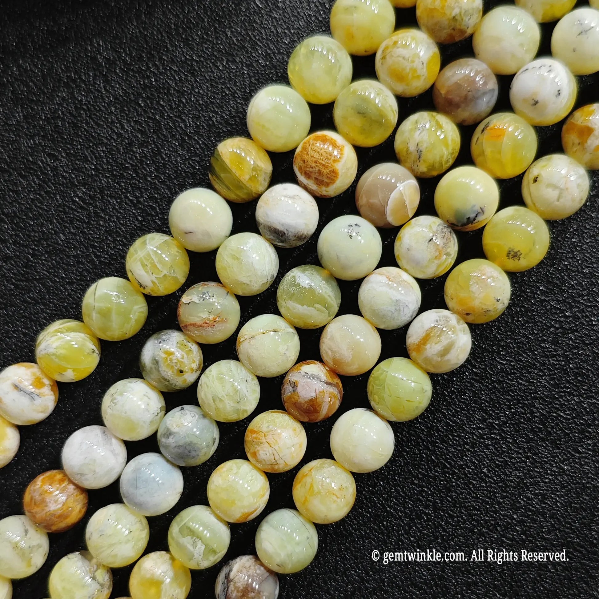 real crystal beads for jewelry making showcasing untreated honey yellow opal loose strands with natural brown markings