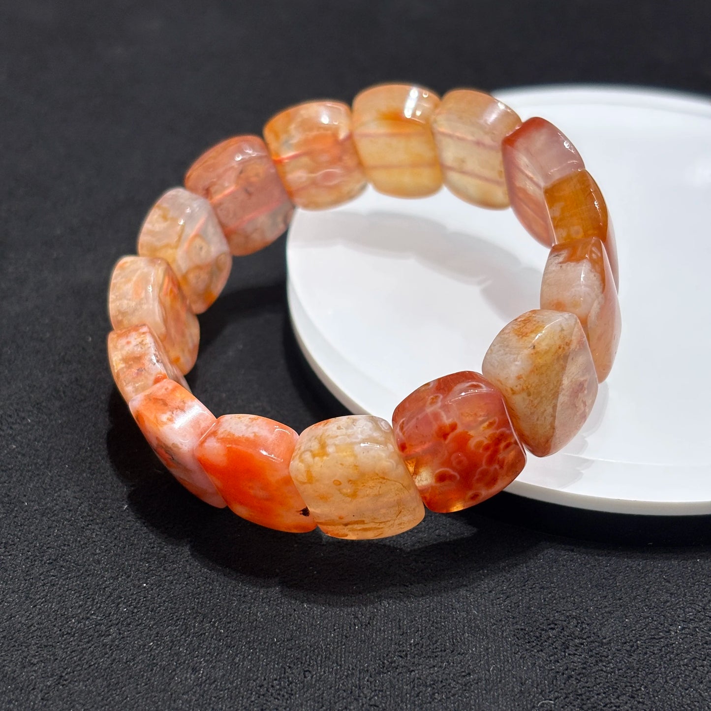 Red Flower Agate Bracelet Close Up