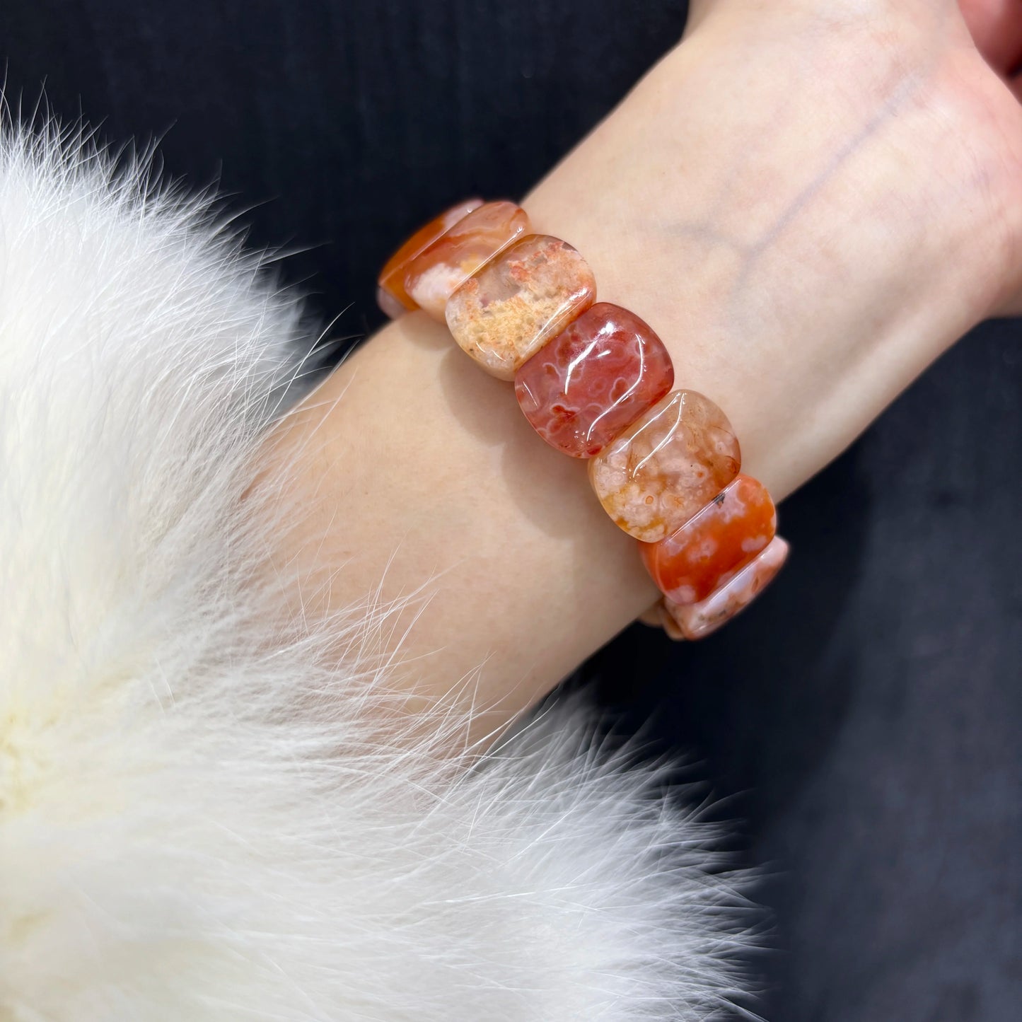 Red Flower Agate Bracelet on Wrist Women