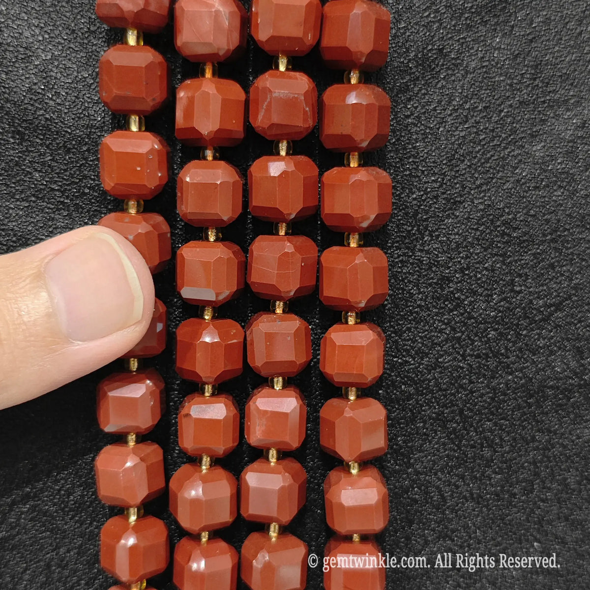 Red Jasper Block Beads Finger Holding Detail