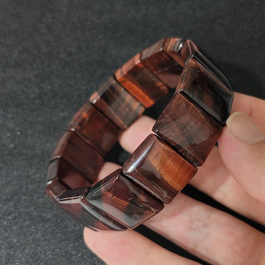 red tigers eye plate stretch cuff bracelet side profile