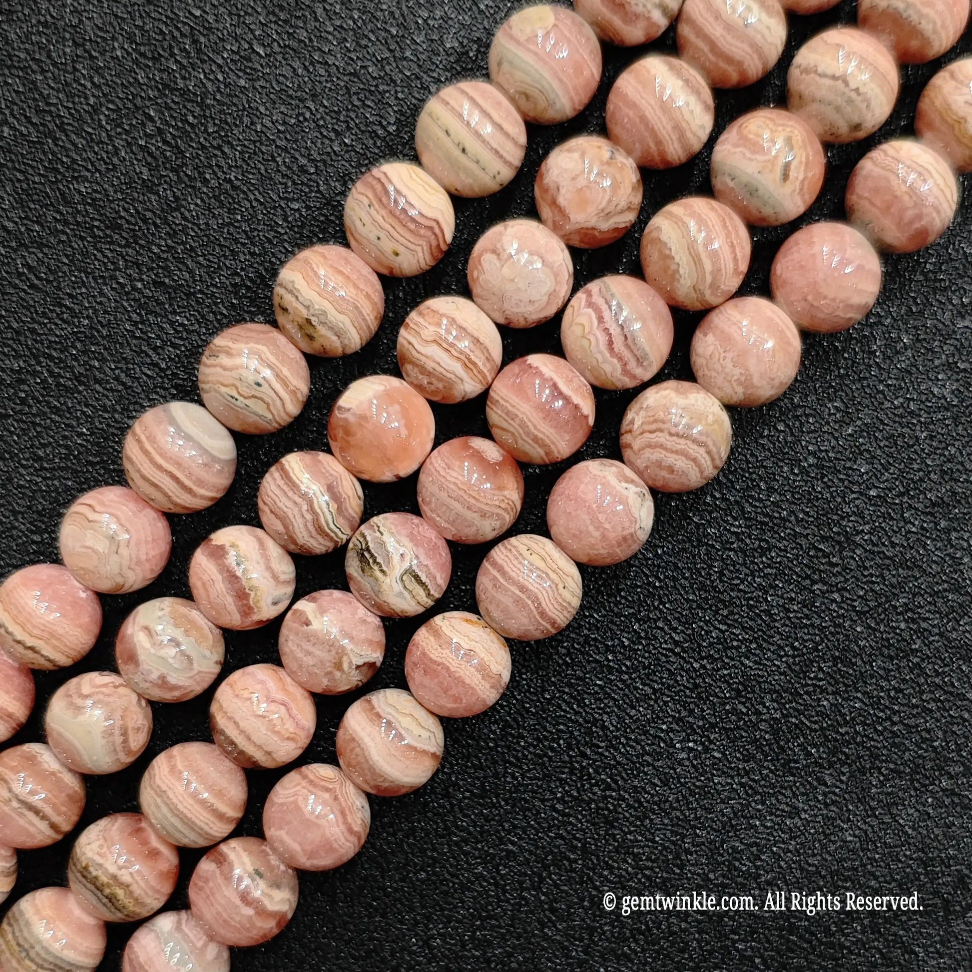 Rose pink striped gemstone round beads perfect for handmade bohemian style etsy jewelry making supplies