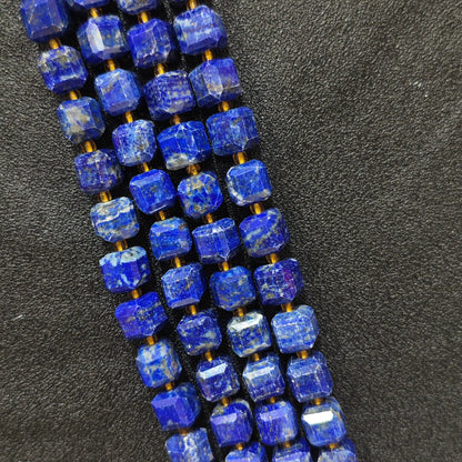 Full strands of natural lapis lazuli square block beads featuring golden pyrite flecks for wholesale buyers