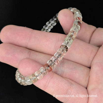 top view of 5.5-6mm sacred seven style quartz saucer wheel bead bracelet 16cm