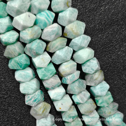 Vertical layout of seafoam teal amazonite prismatic cylinder column beads