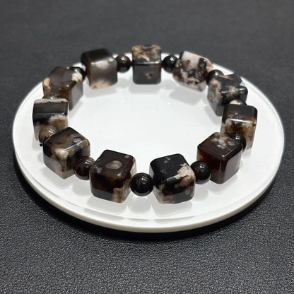 Side view of Black Sakura Agate cube bangle, 18cm length, perfect gift for her or him.
