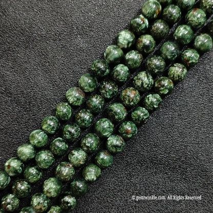 Silvery feather green clinochlore gemstone micro round beads ideal for dainty handmade jewelry supplies studio pack