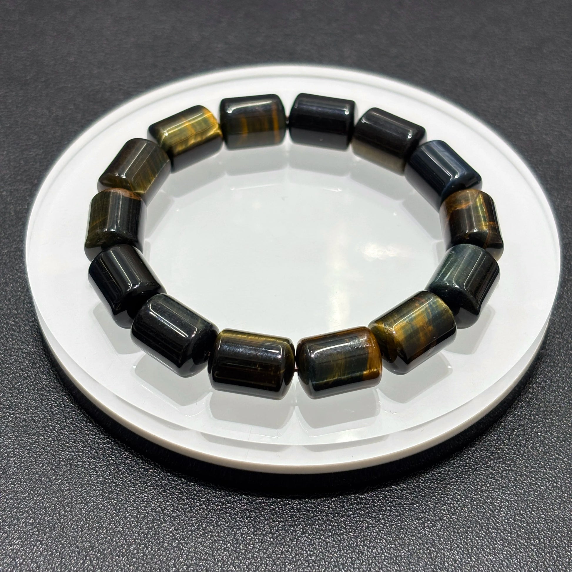 Single Natural Yellow Blue Tiger Eye Cylinder Bead Bracelet, 10x14mm Barrel Bead, Elegant Boho Jewelry, Daily Wear
