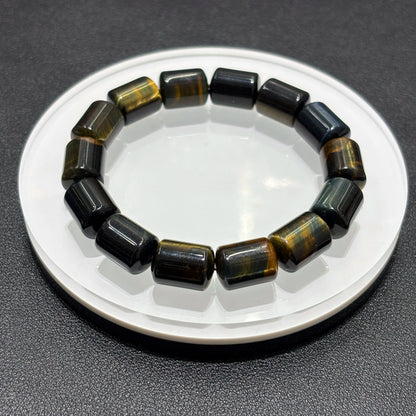 Single Natural Yellow Blue Tiger Eye Cylinder Bead Bracelet, 10x14mm Barrel Bead, Elegant Boho Jewelry, Daily Wear