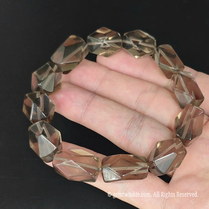 translucent smoky quartz geometric nugget beads stretch strand