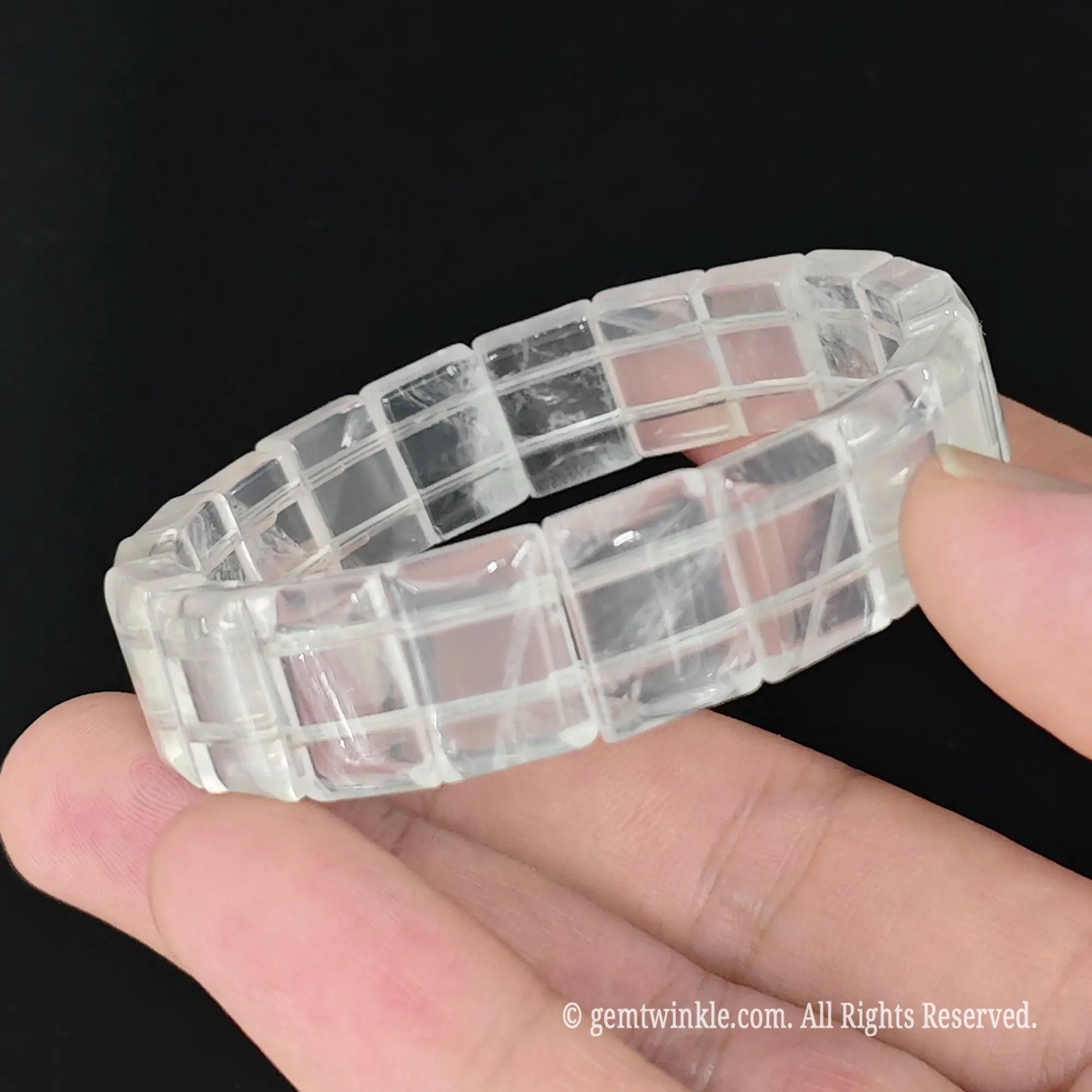 Snow quartz smooth rectangular block cuff bracelet side angle displaying sleek geometric profile and high polish