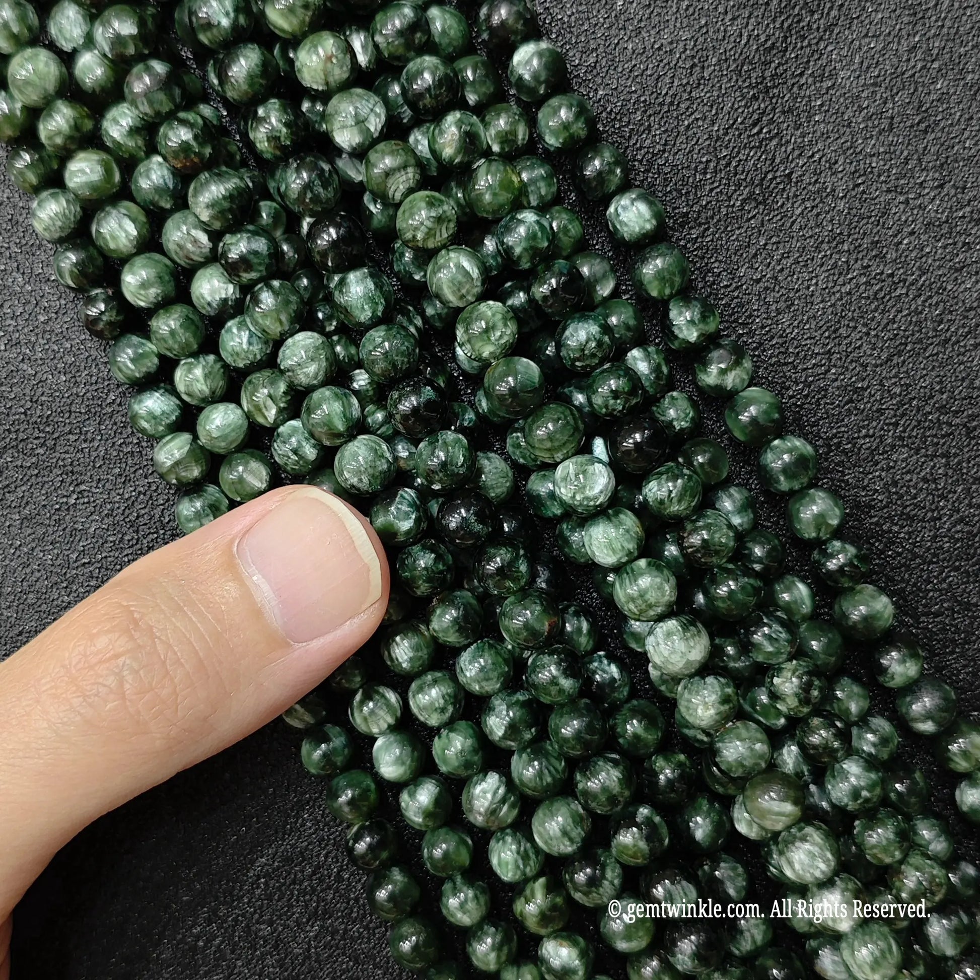Resin stabilized natural seraphinite loose crystal bead strands with organic matrix from donghai wholesale stock lot