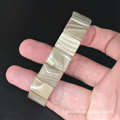 Beveled Edge Polish Flint Stone Plate Beads Closeup
