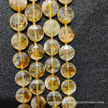 Side profile view of sun quartz star faceted flat beads showing edge thickness