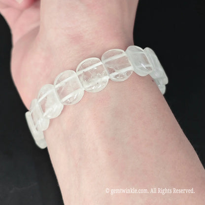 clear quartz smooth block cuff bracelet full view on hand
