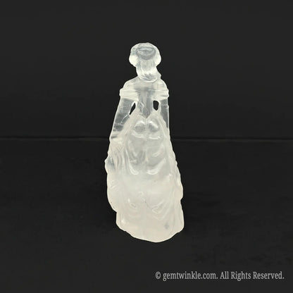Back view of a natural white cloudy snow crystal princess statue with smooth dress lines, perfect for cozy room decor and meditation