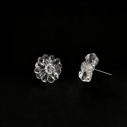 Add More Images of White Crystal Flower Stud Earrings