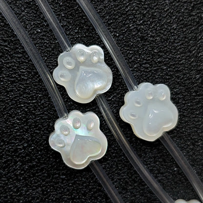 White mother of pearl cat paw carved loose beads full strand
