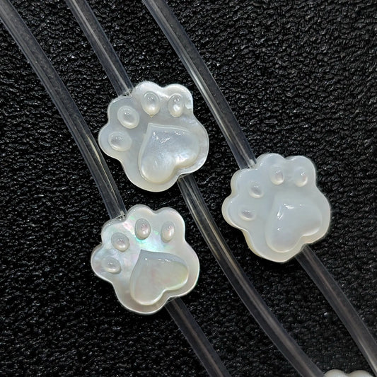White mother of pearl cat paw carved loose beads full strand