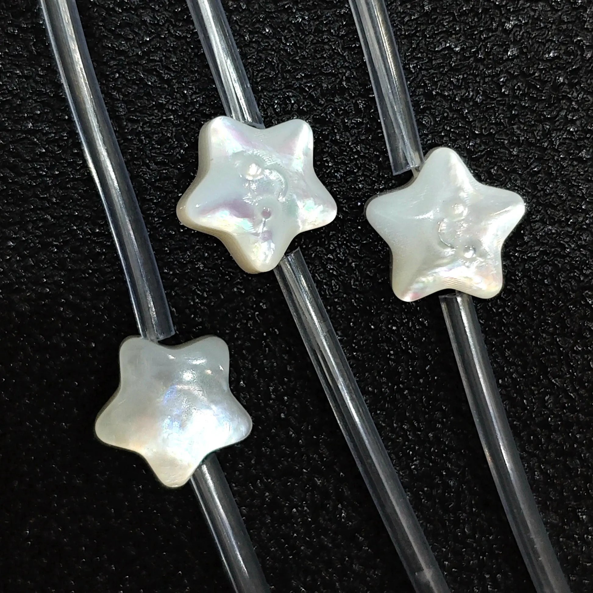 White mother of pearl smiley star carved loose beads full strand