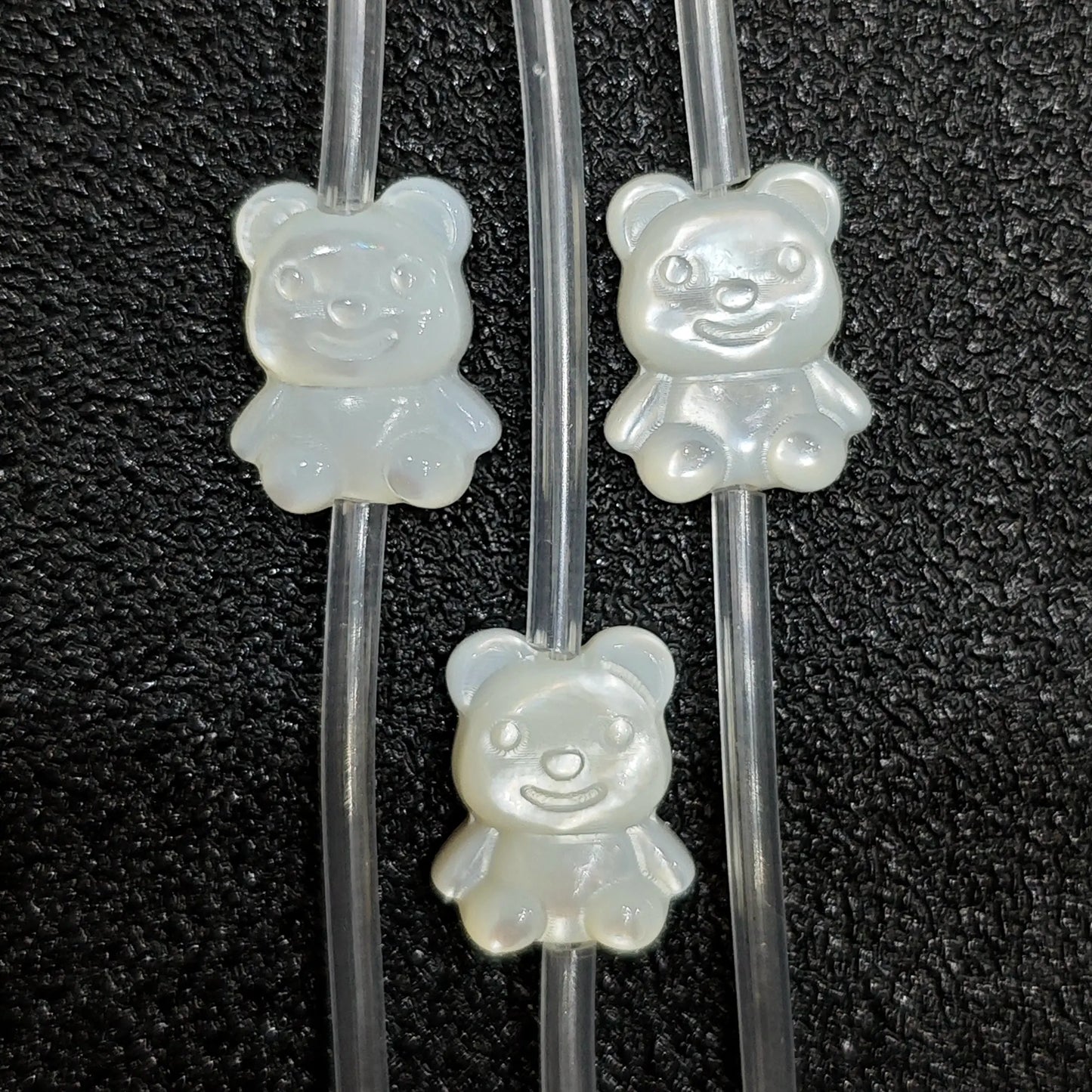 White mother of pearl teddy bear carved loose beads full strand