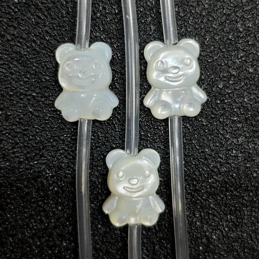 White mother of pearl teddy bear carved loose beads full strand