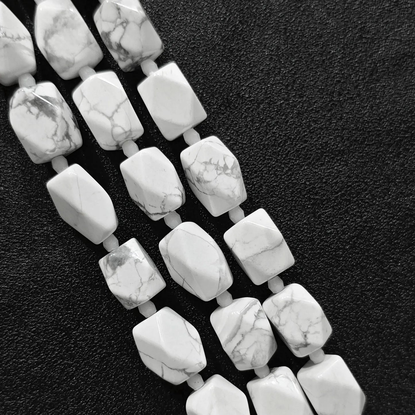 white howlite faceted barrel beads full strand view