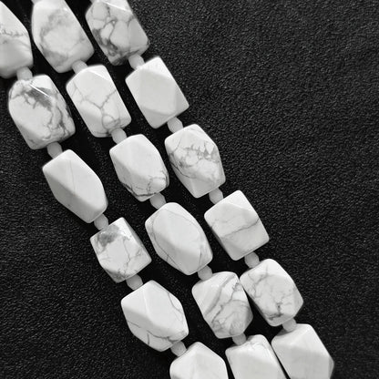 white howlite faceted barrel beads full strand view