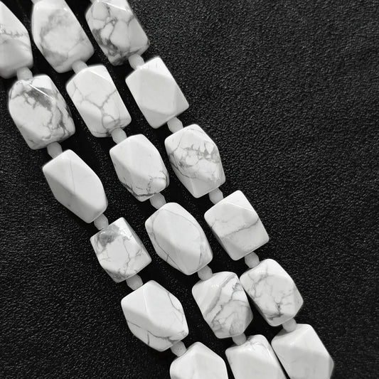 white howlite faceted barrel beads full strand view