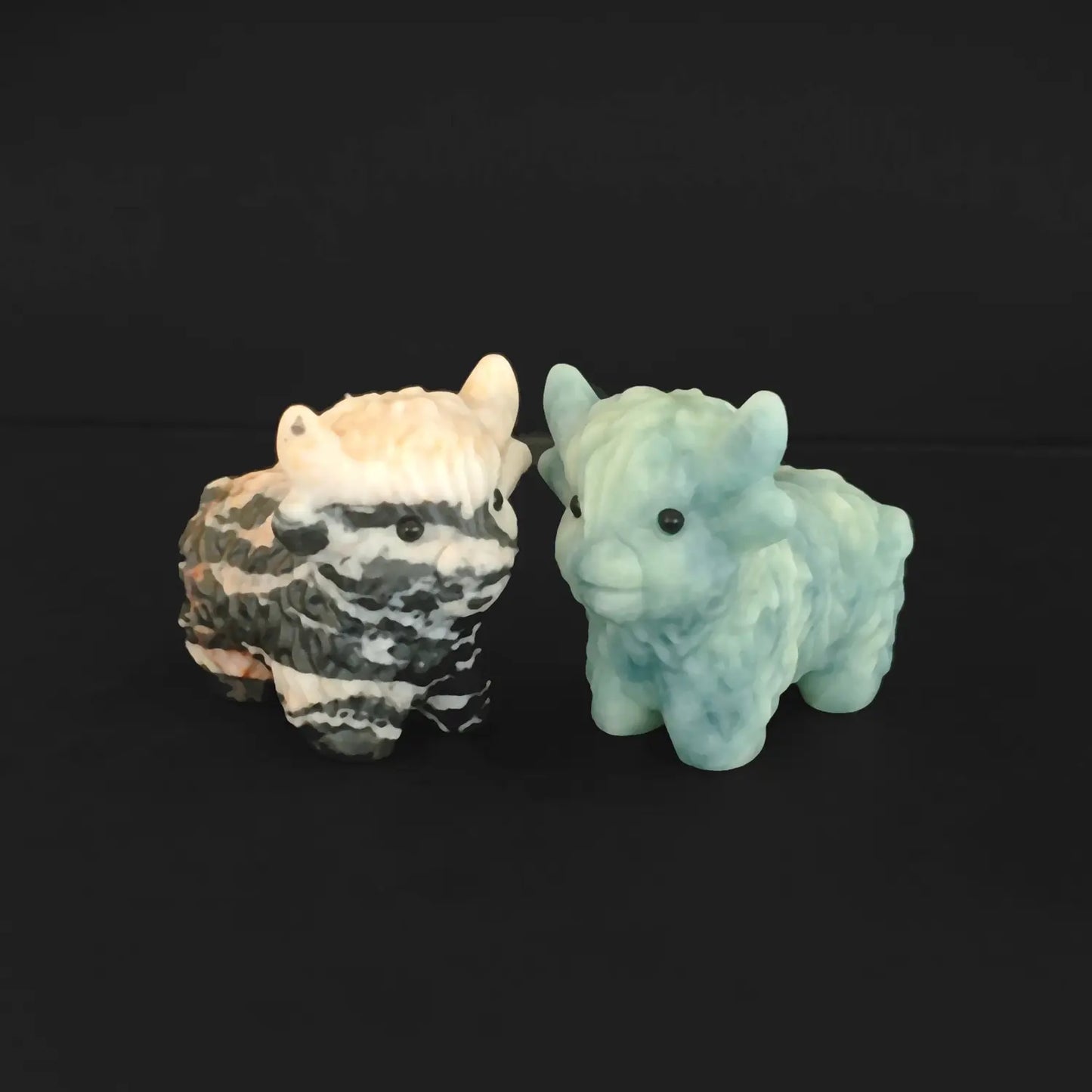Wholesale natural crystal fluffy sheep statues carved from sky blue stone and zebra stripe stone