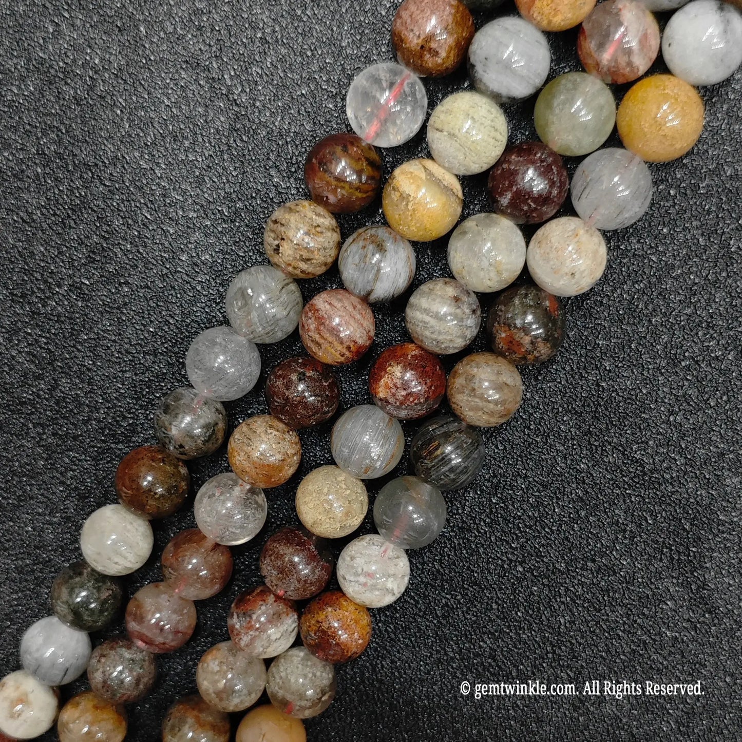 three parallel polished strands of natural multi phantom crystal loose round beads for jewelry supplies