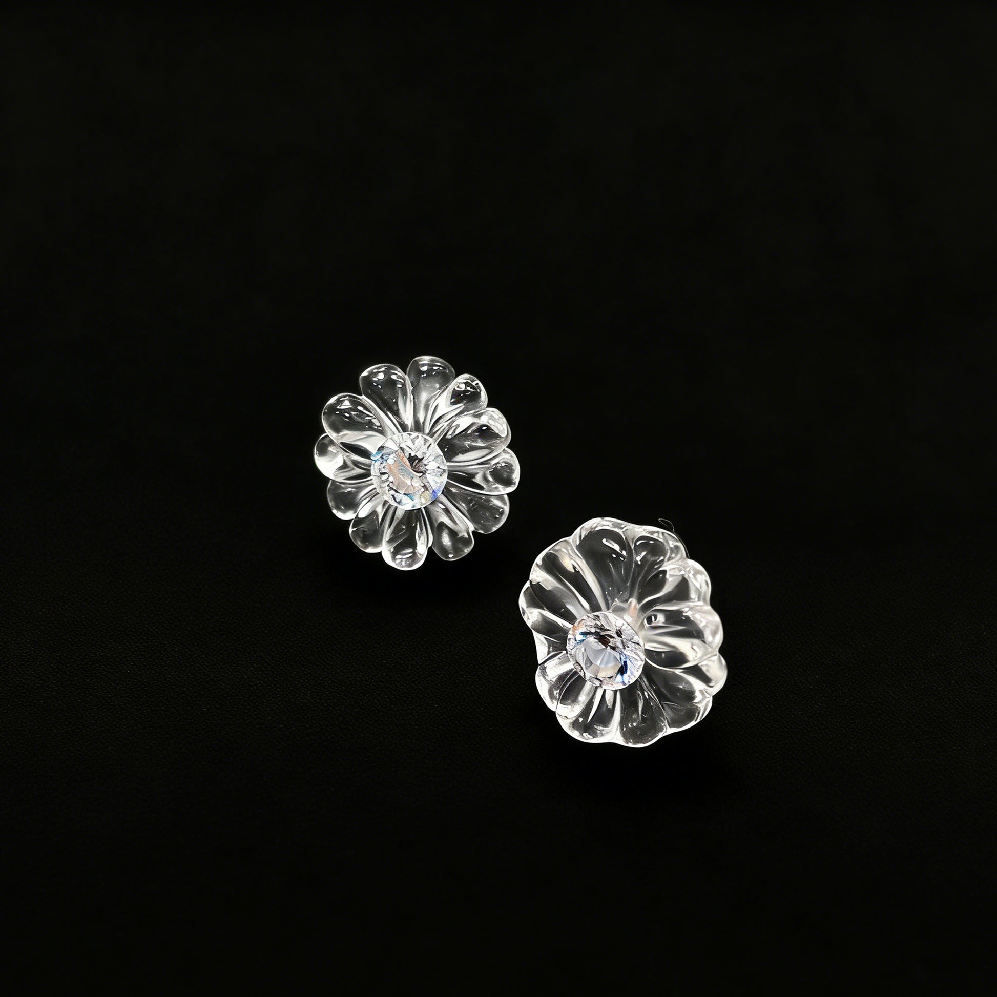 Woman Holding Natural White Crystal Flower Stud Earrings in Hand