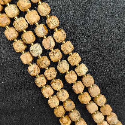 Full strands of natural wood grain stone square block beads featuring earthy banding patterns for wholesale buyers