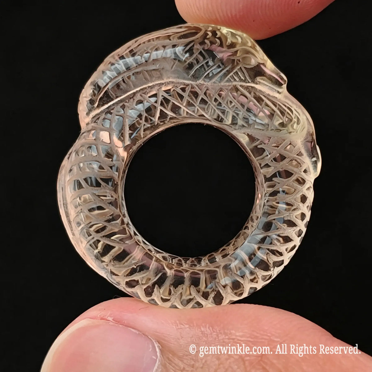 Side view preview of lemon quartz serpent ring highlighting carved crystal scales and polished finish